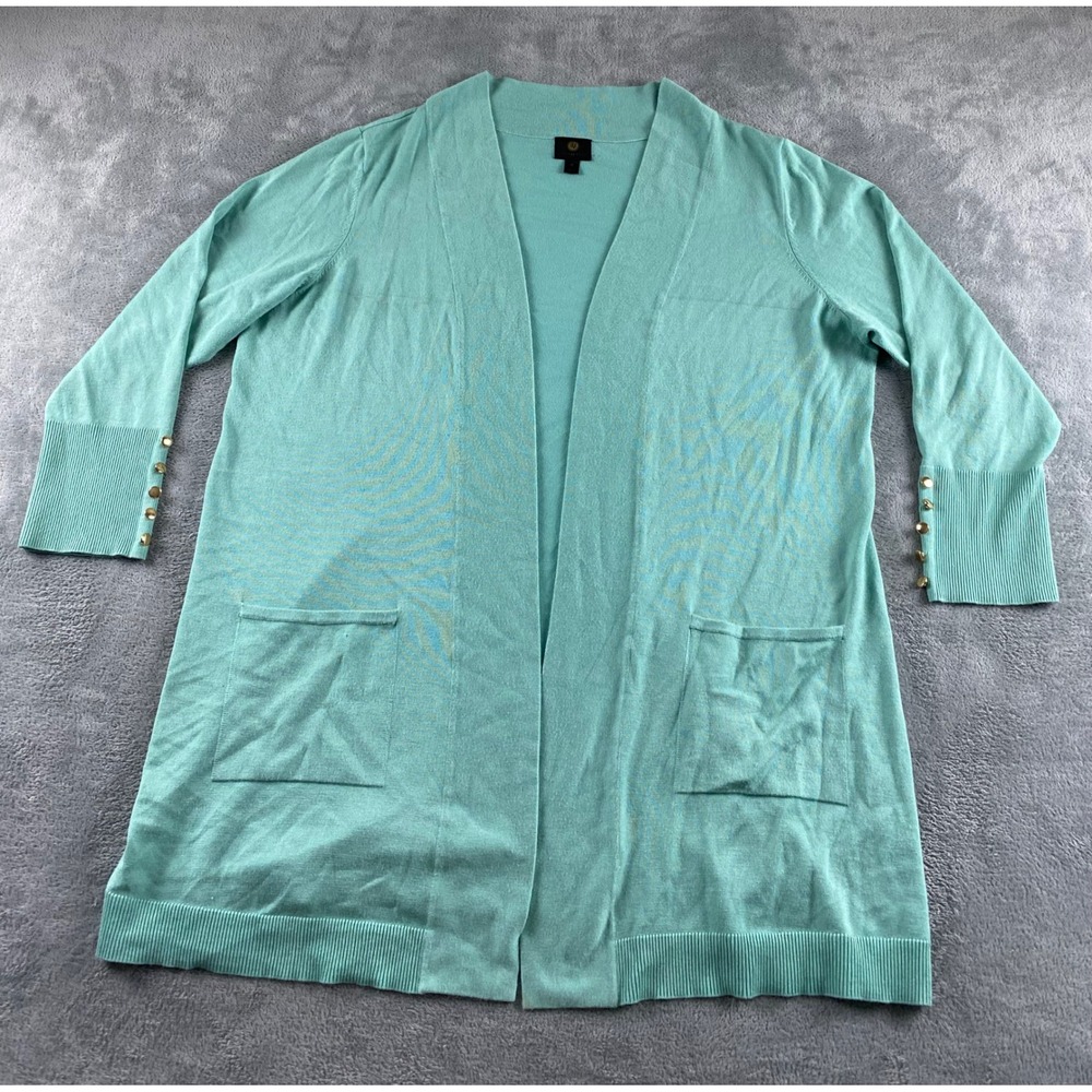 JM Collection Womens Plus 2X Aqua Mint Green Open Front Cardigan Gold Buttons - Picture 2 of 11